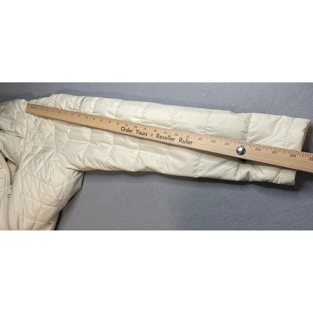 Columbia Women Off White Quilted Hooded Fleece Lined Puffer Jacket Coat Small - Picture 9 of 12